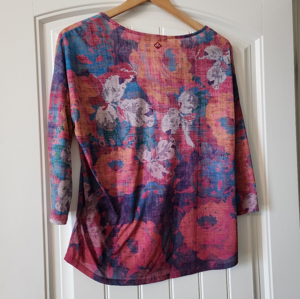 PrAna Small Boho Floral Print V-neck Dolman Top - Picture 5 of 10